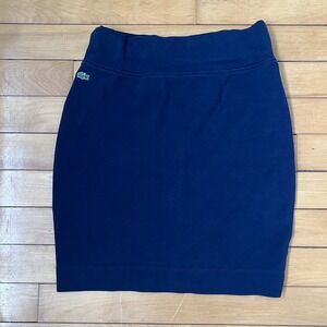 Lacoste Navy Blue Cotton Blend Mini Skirt Size 34 Crocodile Logo Sporty Bodycon
